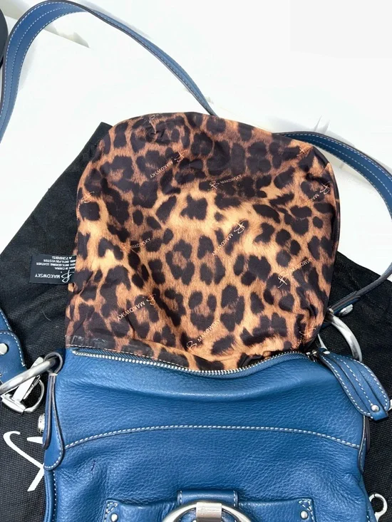 B. Makowsky Blue Pebbled Leather Crossbody with Silver Bag charm & Dust Bag EUC - Picture 9 of 17